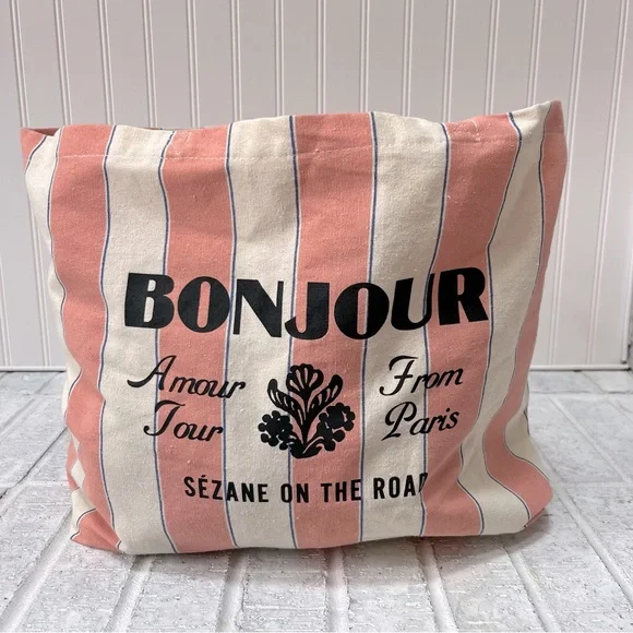 Sezane Large Bonjour Amour Tour From Paris Sezane On The Road Tote - Picture 4 of 12